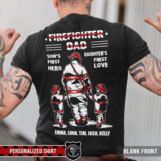 T-shirts Firefighter Dad Kids Names Personalized Shirt