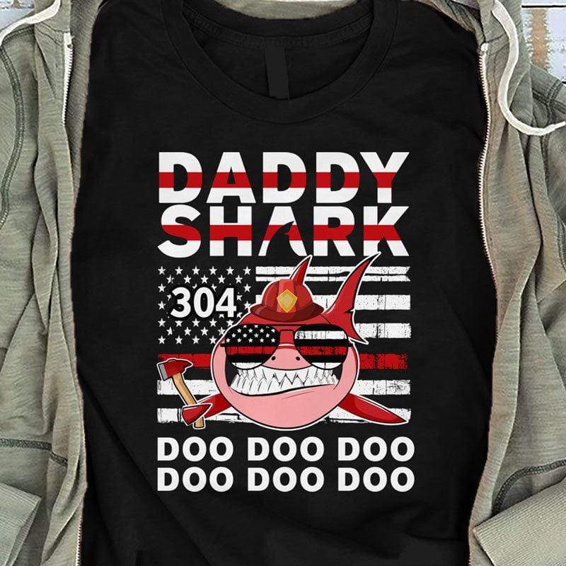 Firefighter Daddy Shark Flag Personalized Shirt
