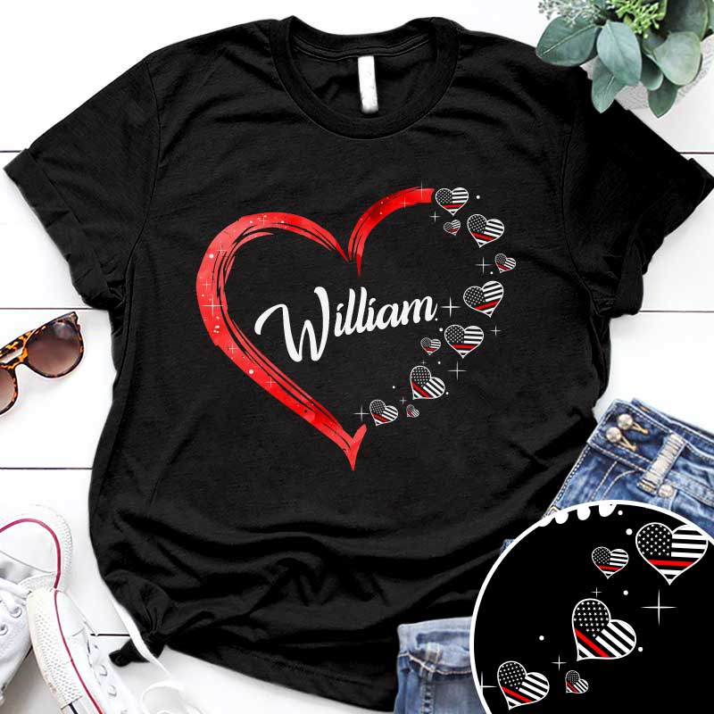 Firefighter Thin Red Line Heart Personalized Shirt