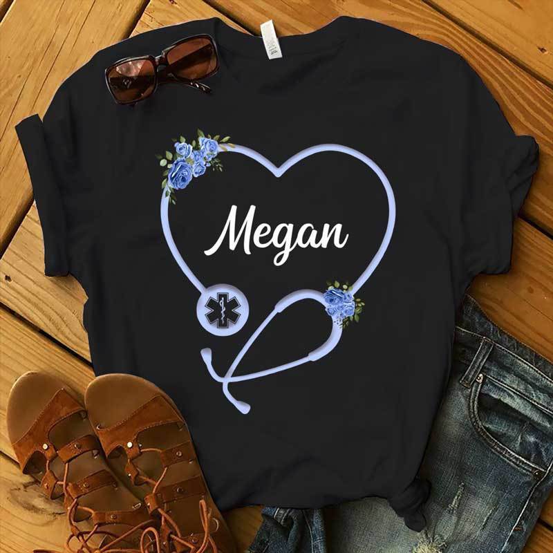 Heart Stethoscope Flower EMS EMT Personalized Shirt