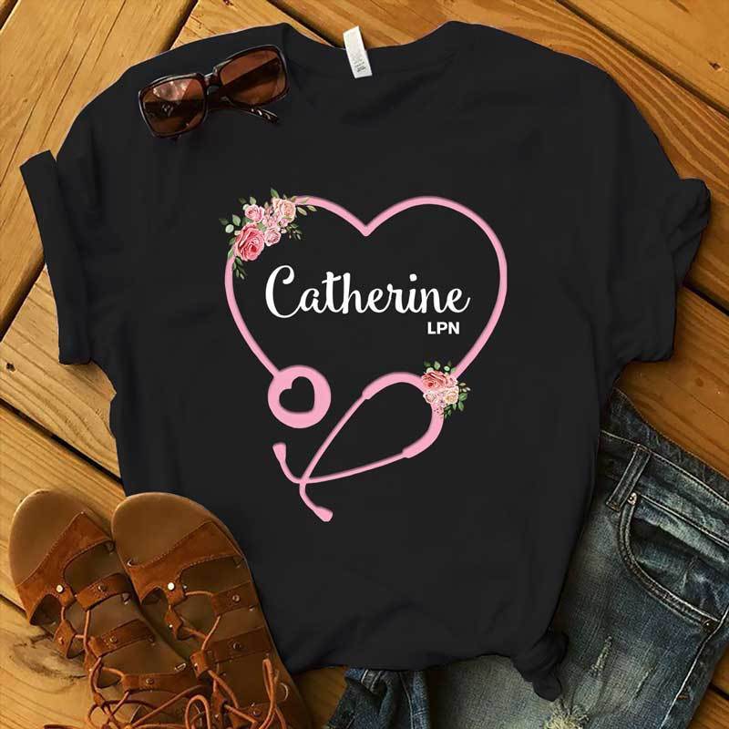 Heart Stethoscope With Flowers Nurse Personalized Shirt
