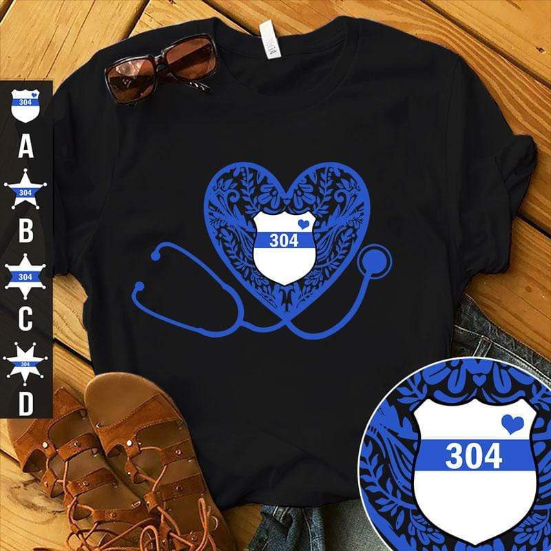 Nurse Back The Blue Pattern Heart Stethoscope Personalized Police Shirt