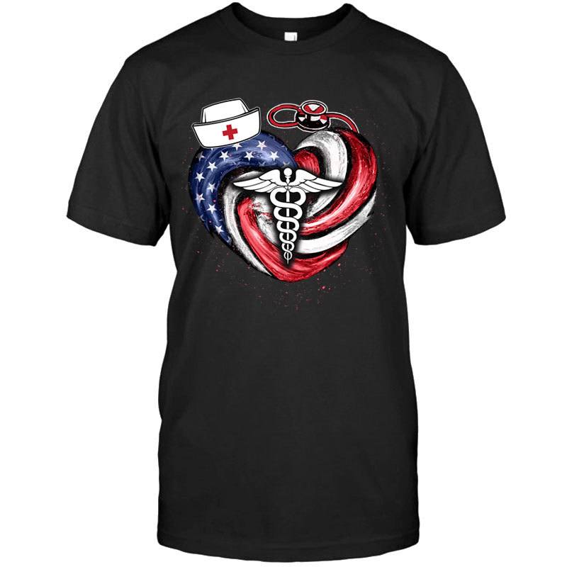 Nurse Hurricane Heart Nation Flag Shirt