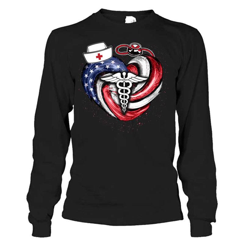 Nurse Hurricane Heart Nation Flag Shirt
