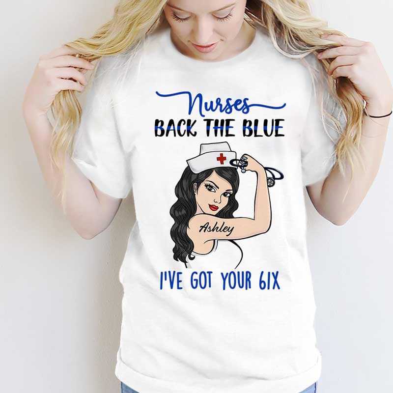 T-shirts Nurses Back The Blue Strong Girl Thin Blue Line Personalized Shirt