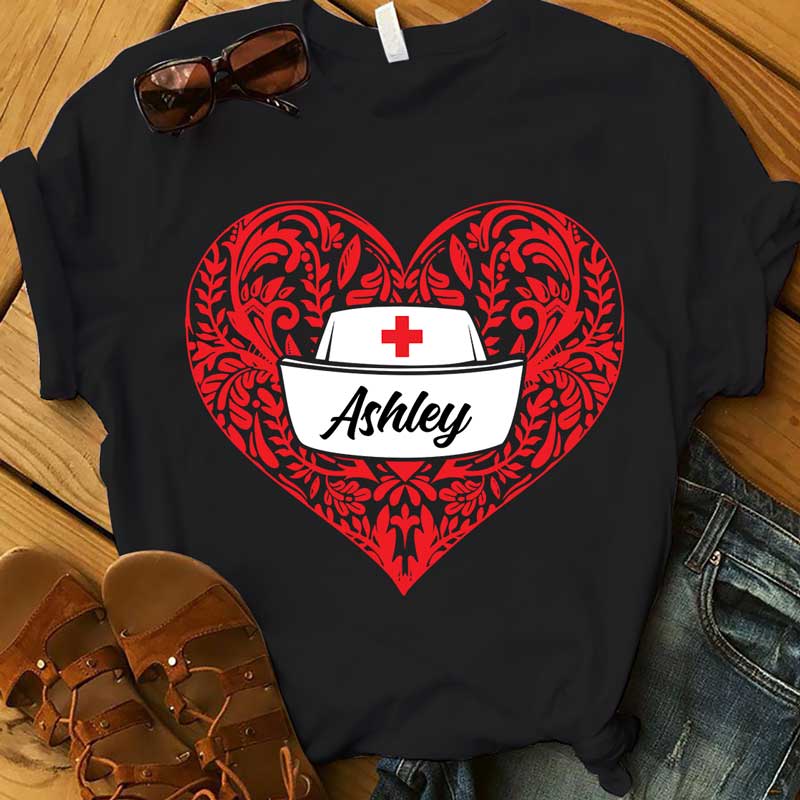 Pattern Heart Nurse Hat Personalized Shirt