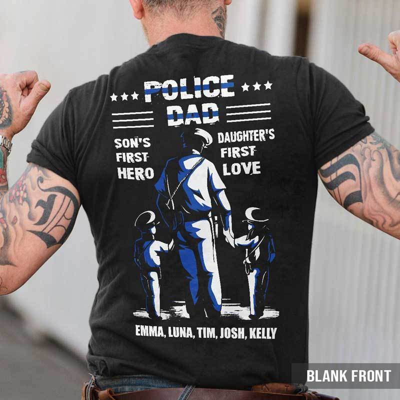 Police Dad Kids Names Thin Blue Line Personalized Police Shirt