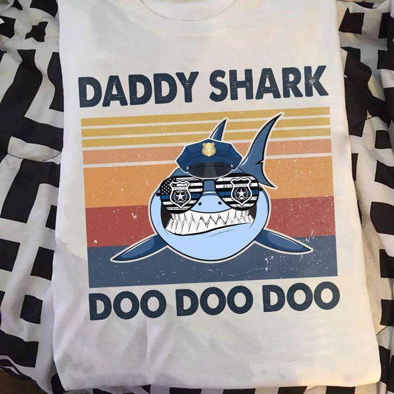 Police Daddy Shark Retro Thin Blue Line Shirt