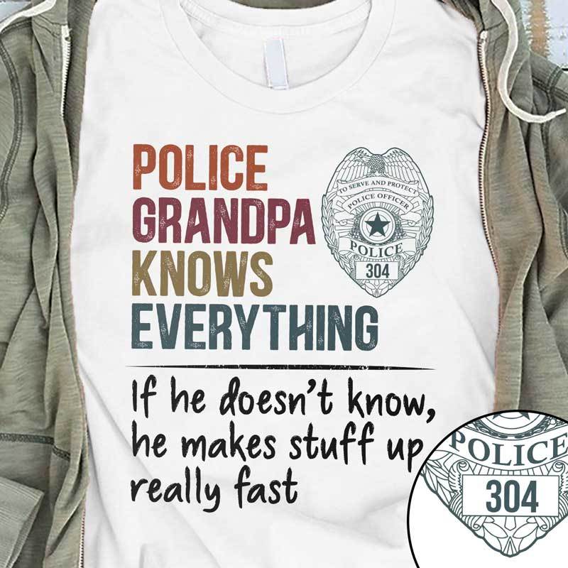 Police Grandpa Knows Everything Retro Thin Blue Line Personalized Police Shirt