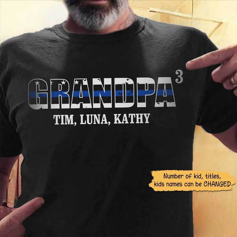Police Grandpa Number Of Kids Father's Day Gift Thin Blue Line Personalized Police Shirt