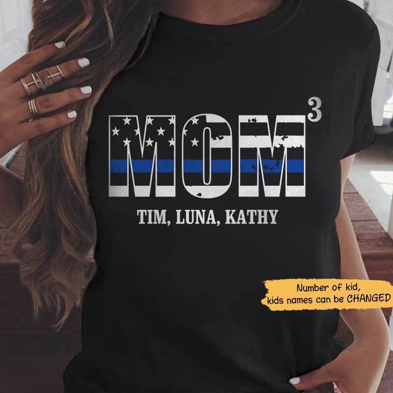 Police Mom Number Of Kids Thin Blue Line Personalized Police Shirt