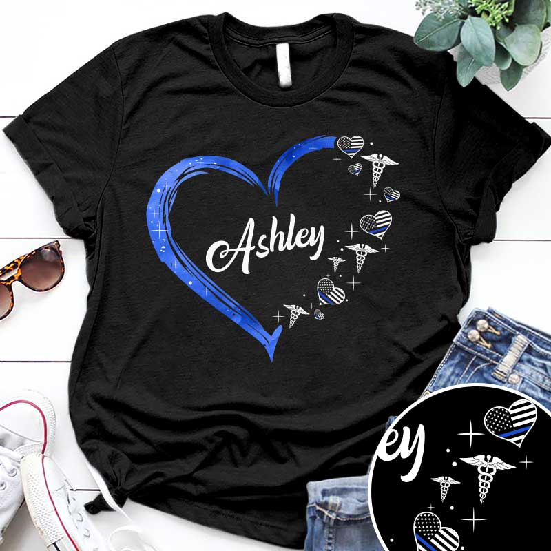 Police Nurse Thin Blue Line Heart Thin Blue Line Personalized Police Shirt