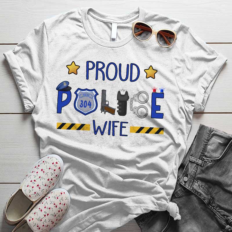 Proud Police Wife Thin Blue Line Personalized Police Shirt
