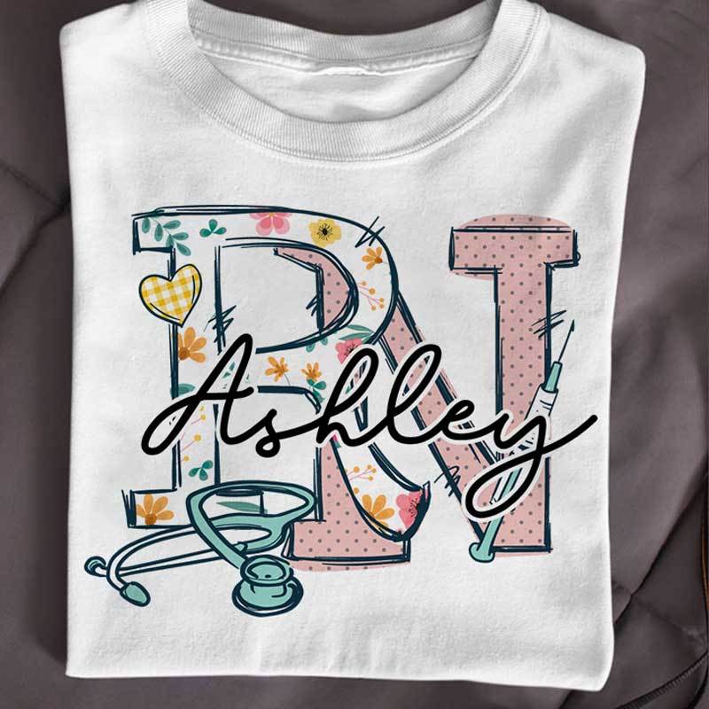 Registered Nurse Flower Pattern Name Personalized Shirt