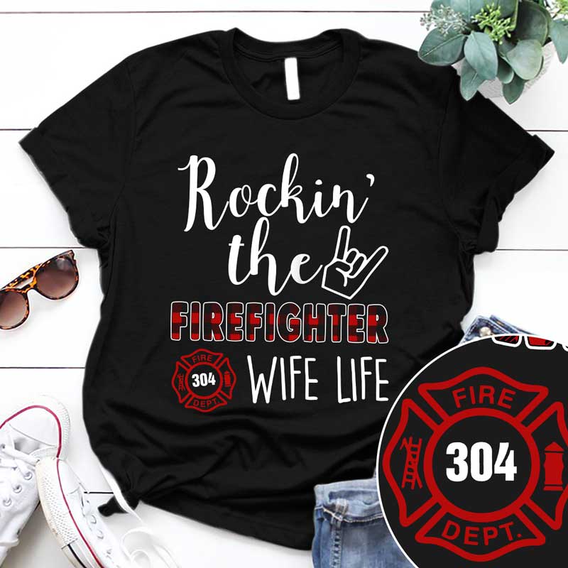 Rockin Firefighter Wife Life Checkered Pattern Personalized Shirt