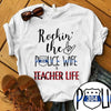 Rockin The Police Wife Teacher Life Checkered Pattern Thin Blue Line Personalized Police Shirt