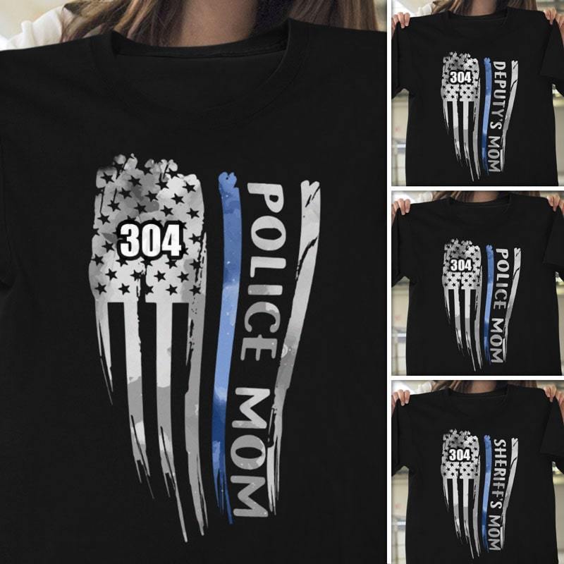 Distressed Flag Police Mom Thin Blue Line Personalized Police Shirt