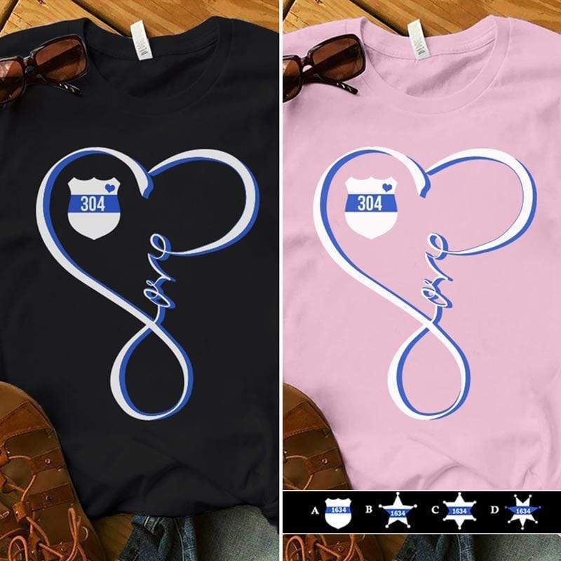 Thin Blue Line Infinity Love Badge Personalized Police Shirt