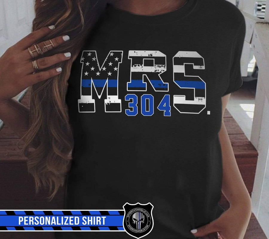Mrs Thin Blue Line Flag Badge Number Personalized Police Shirt