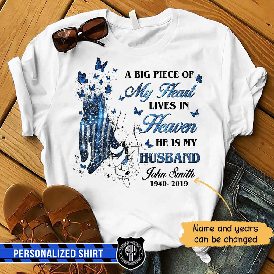 My Husband Lives In Heaven Personalized Police Shirt