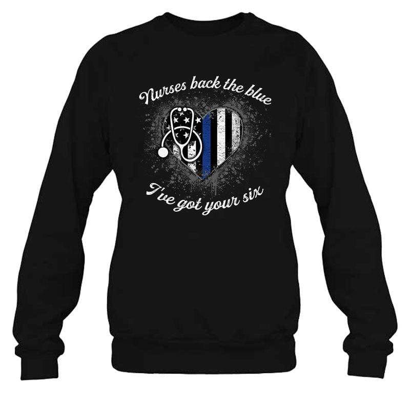 Nurses Back The Blue Color Drop Thin Blue Line Heart Shirt