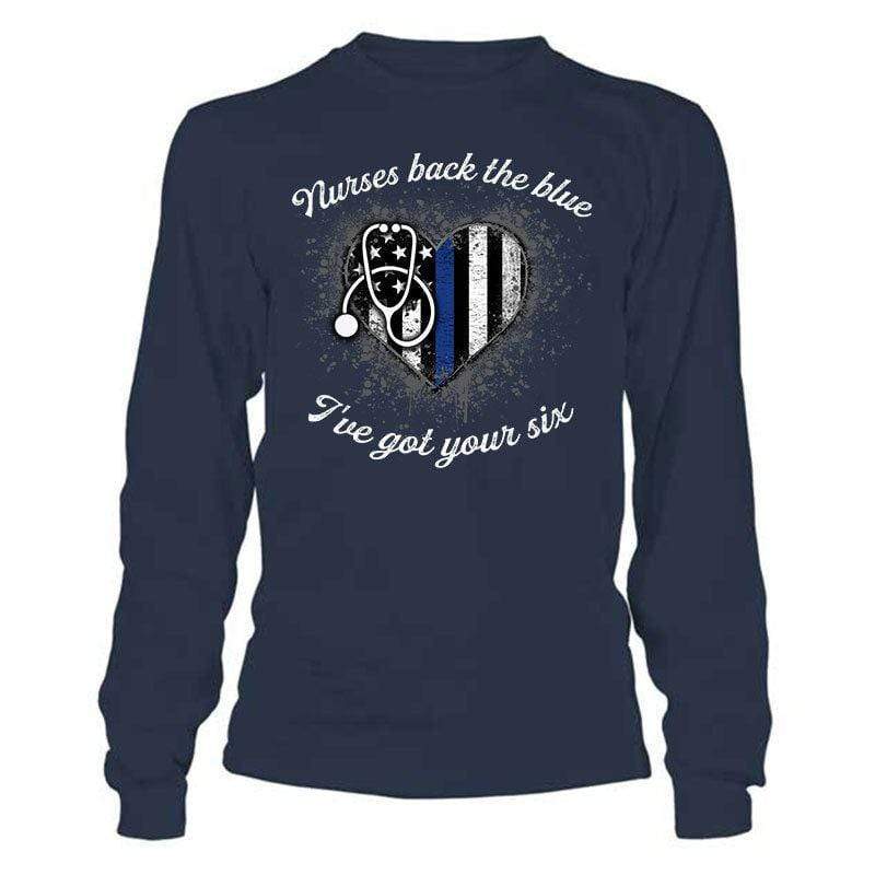 Nurses Back The Blue Color Drop Thin Blue Line Heart Shirt