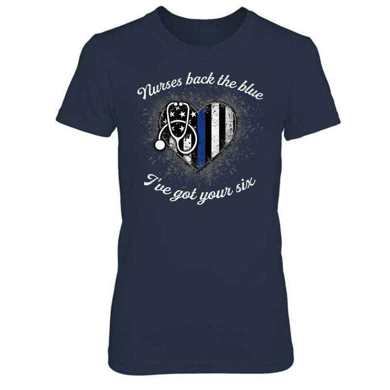Nurses Back The Blue Color Drop Thin Blue Line Heart Shirt