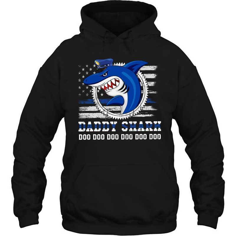 Police Daddy Shark Flag Thin Blue Line Shirt