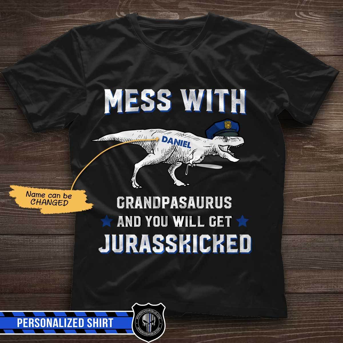 Police Grandpasaurus Thin Blue Line Personalized Police Shirt