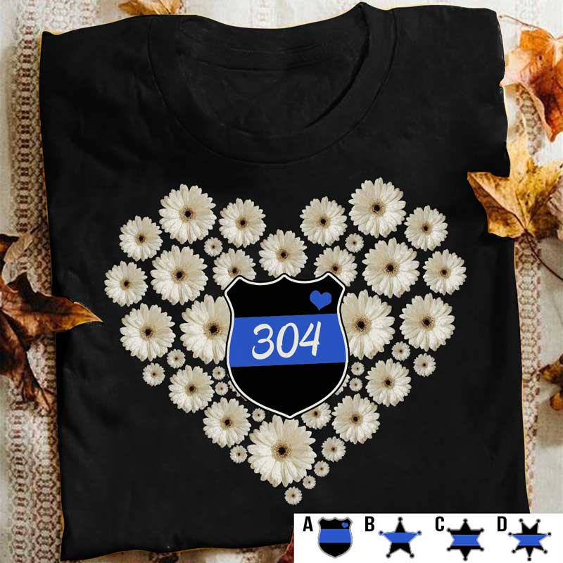 Thin Blue Line Daisy Heart Personalized Police Shirt