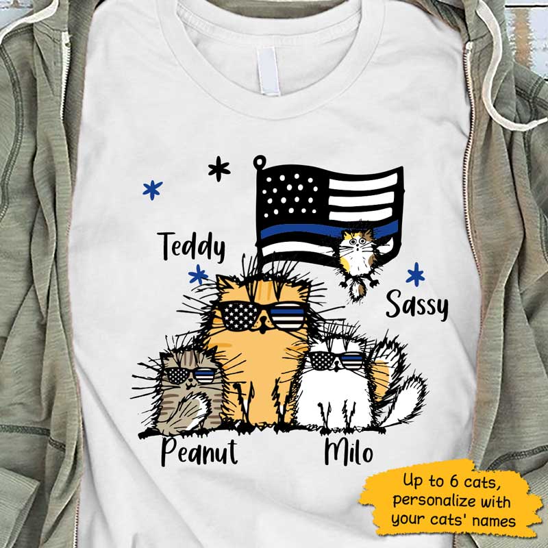 Thin Blue Line Funny Cat Personalized Police Shirt