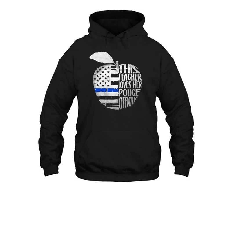 This Teacher Loves Her Police Officer Flag Apple Shape Thin Blue Line Shirt