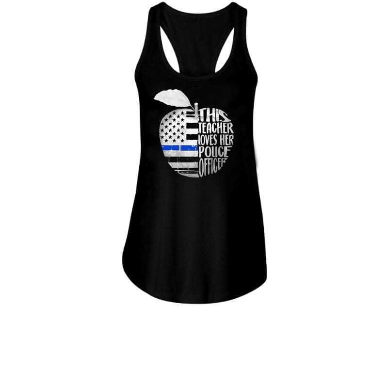 This Teacher Loves Her Police Officer Flag Apple Shape Thin Blue Line Shirt